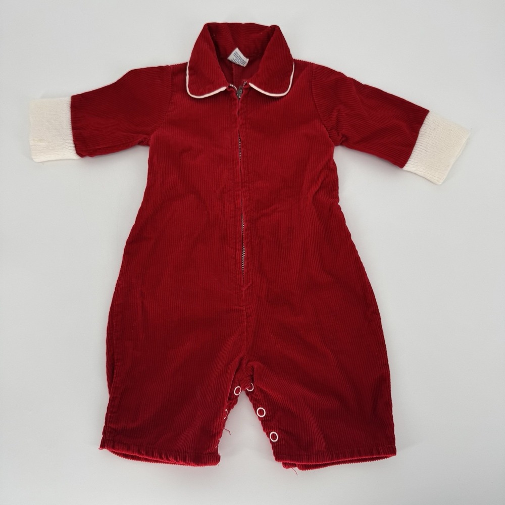 70s‎ Vintage Sears Baby Christmas Romper 15-20lbs Size Small Red Corduroy